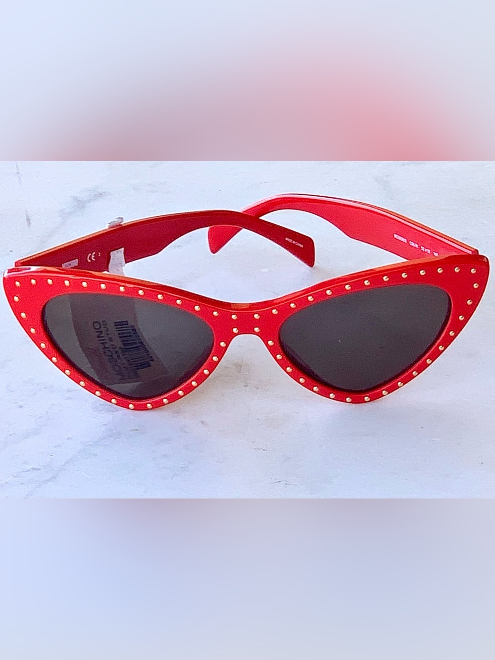 MOSCHINO RED CAT EYE SUNGLASSES  MOS006/S/STR GOLD STUDS & LOGO NEW WITH CASE